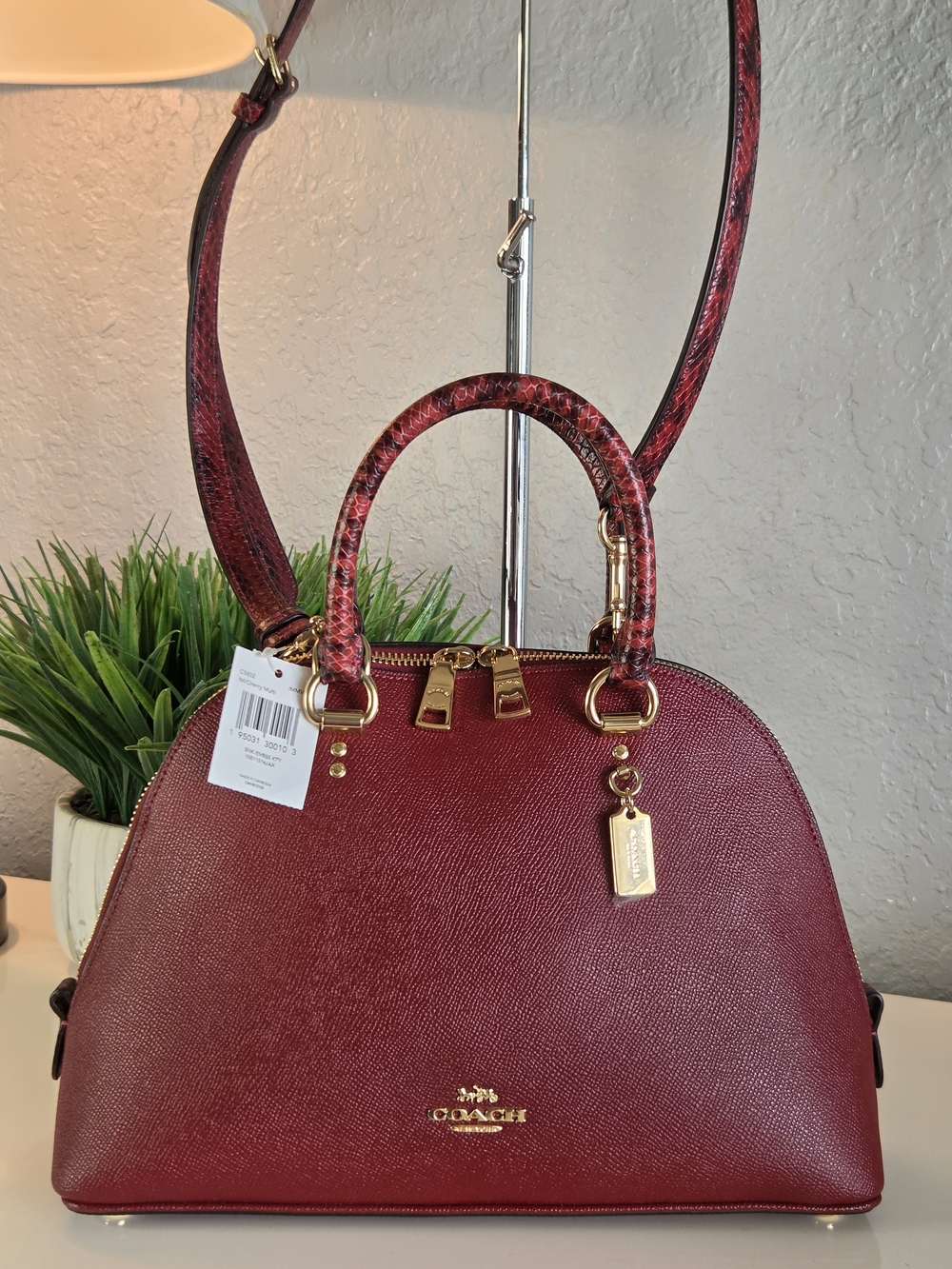 Coach Katy Dome Satchel Crossbody Cherry Snake Embossed C5832 NWT